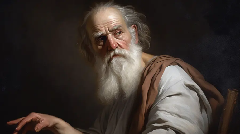 "Plato: The Philosopher's Gaze in the Style of Artemisia Gentileschi" by Midjourney/abjuniormnea
