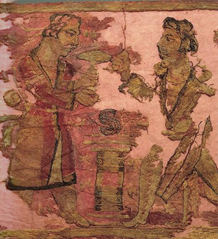 image of Yuezhi nobleman and priest over a fire altar Noin-Ula