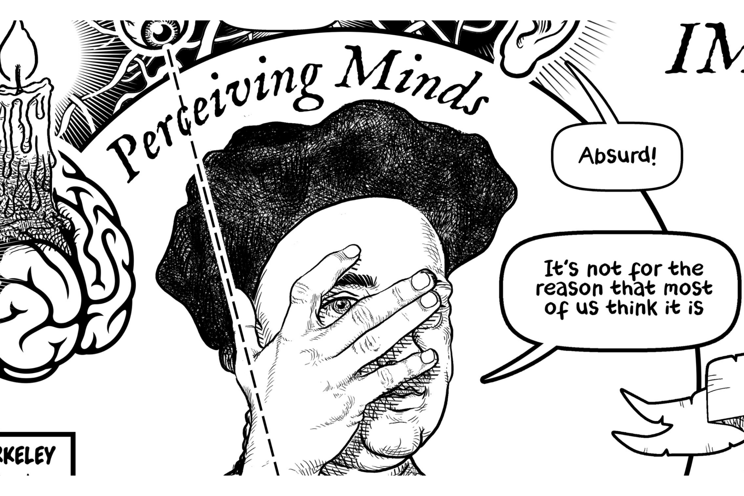 Illustration depicting George Berkeleys dictum esse est percipi showing a figure with one eye covered emphasizing that existence is fundamentally tied to being perceived