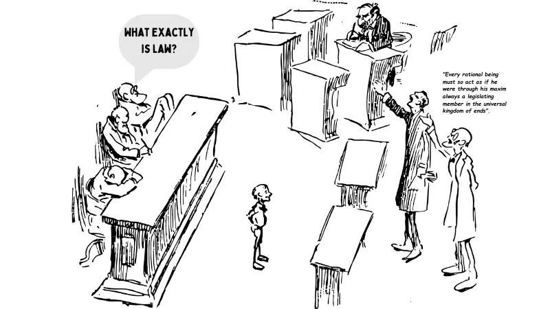 Minimalistic art short Kant Moral Law debated in a court of law