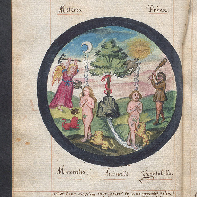 Allegorical illustration of the Philosophers Stone from a classical manuscript symbolizing the synthesis of elements into a unified whole reflecting Hegels Absolute Idea