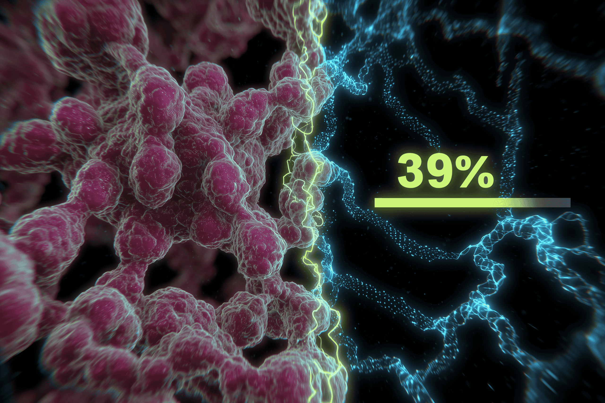 Left side molecular structures ATP enzymes right side DNA code neural nets