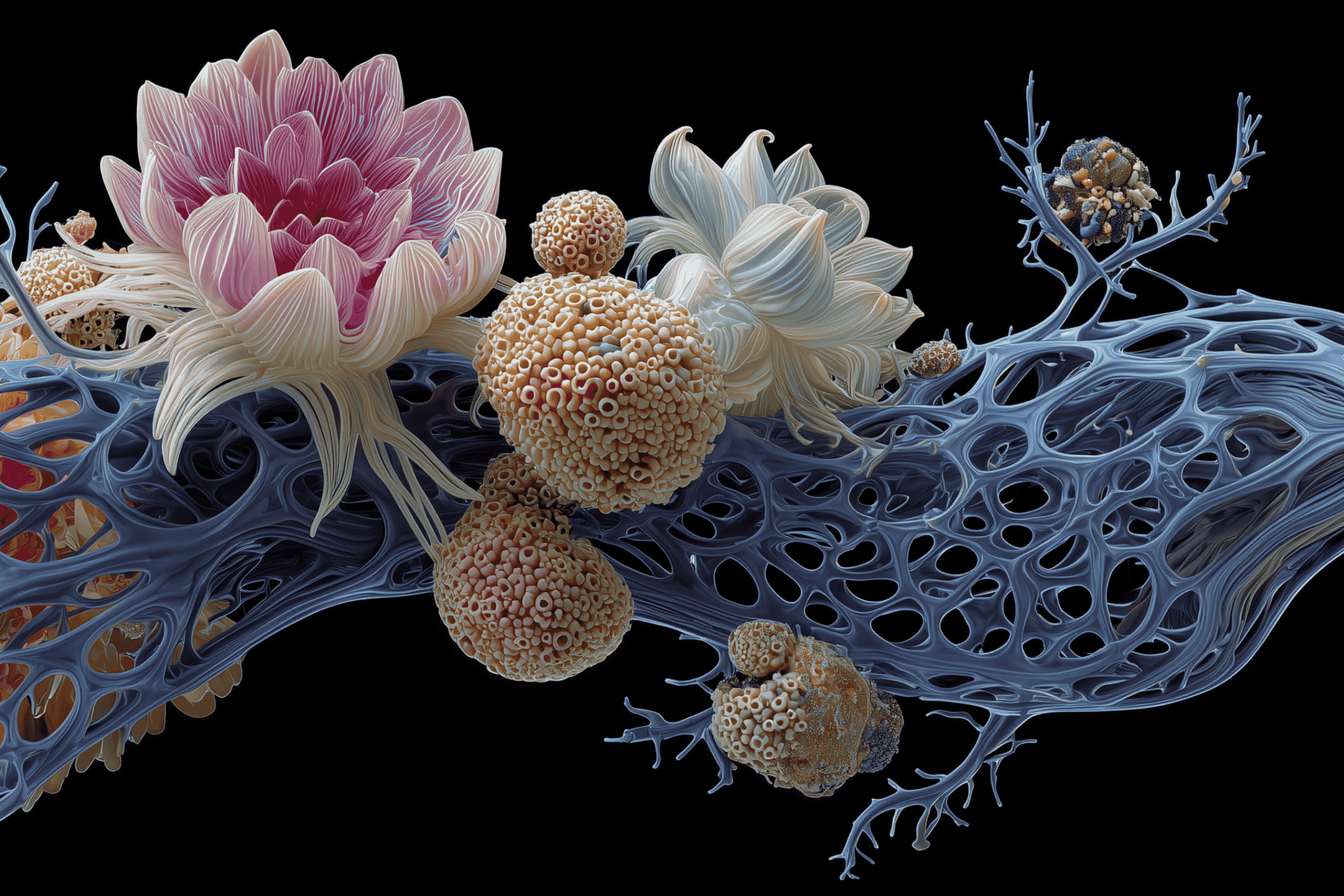Spectrum from molecule to mind Flowing progression atom cell multicellular brain AI starlight