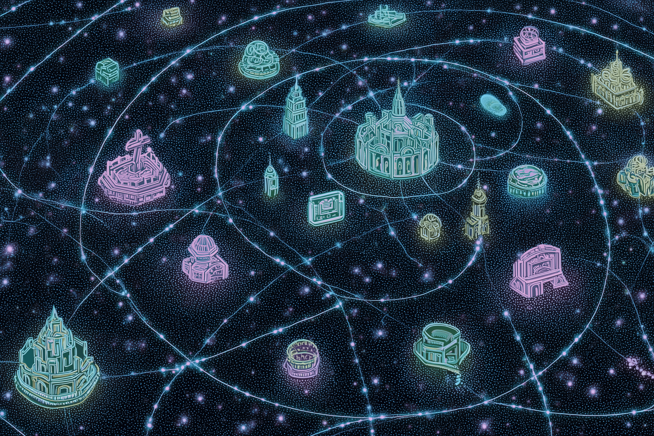 Constellation made of symbolic memories threads linking childhood adulthood aspirations