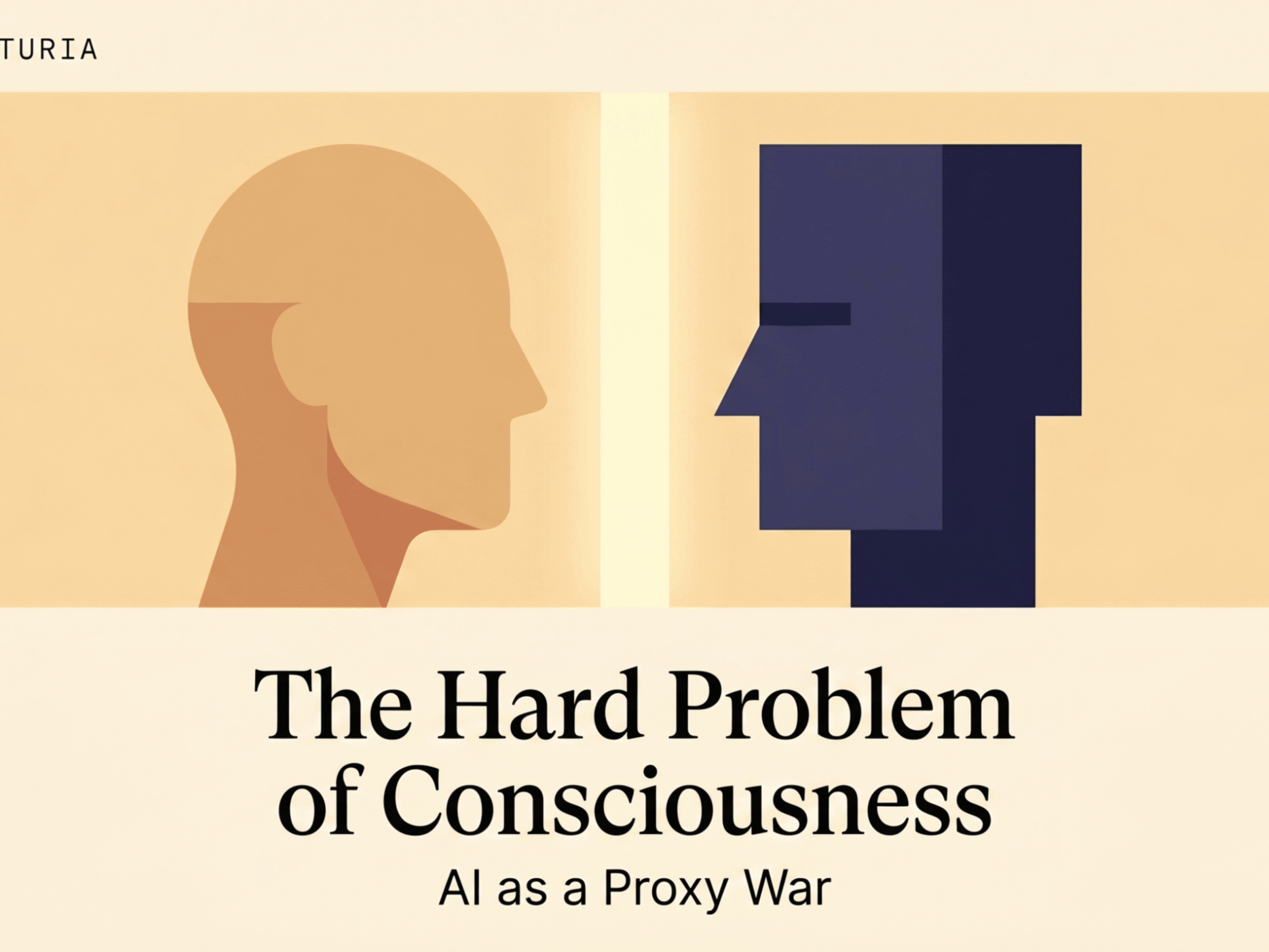 Editorial illustration of AI consciousness as a proxy war over mind